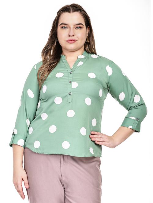 women plus size polka doted mandarin neck top - 21764933 - Standard Image - 0