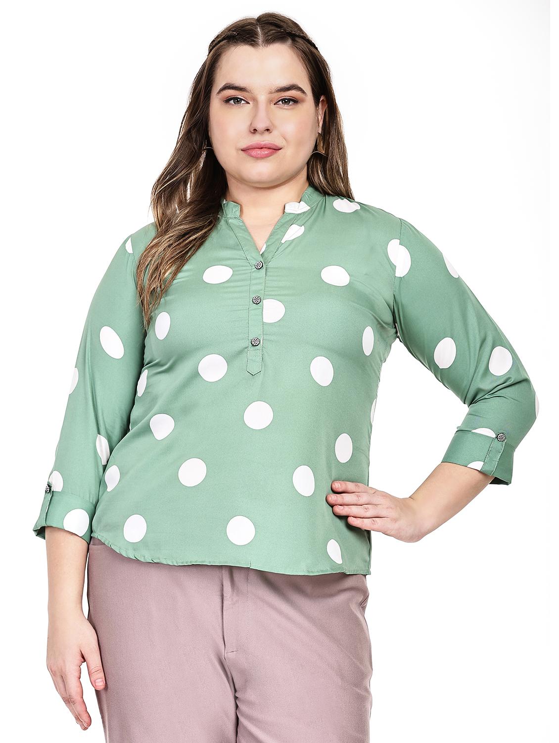 women plus size polka doted mandarin neck top - 21764933 - Zoom Image - 0