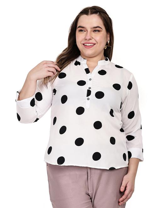 women plus size polka doted mandarin neck top - 21764936 -  Standard Image - 0