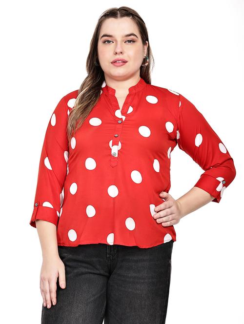 women plus size polka doted mandarin neck top - 21764937 -  Standard Image - 0