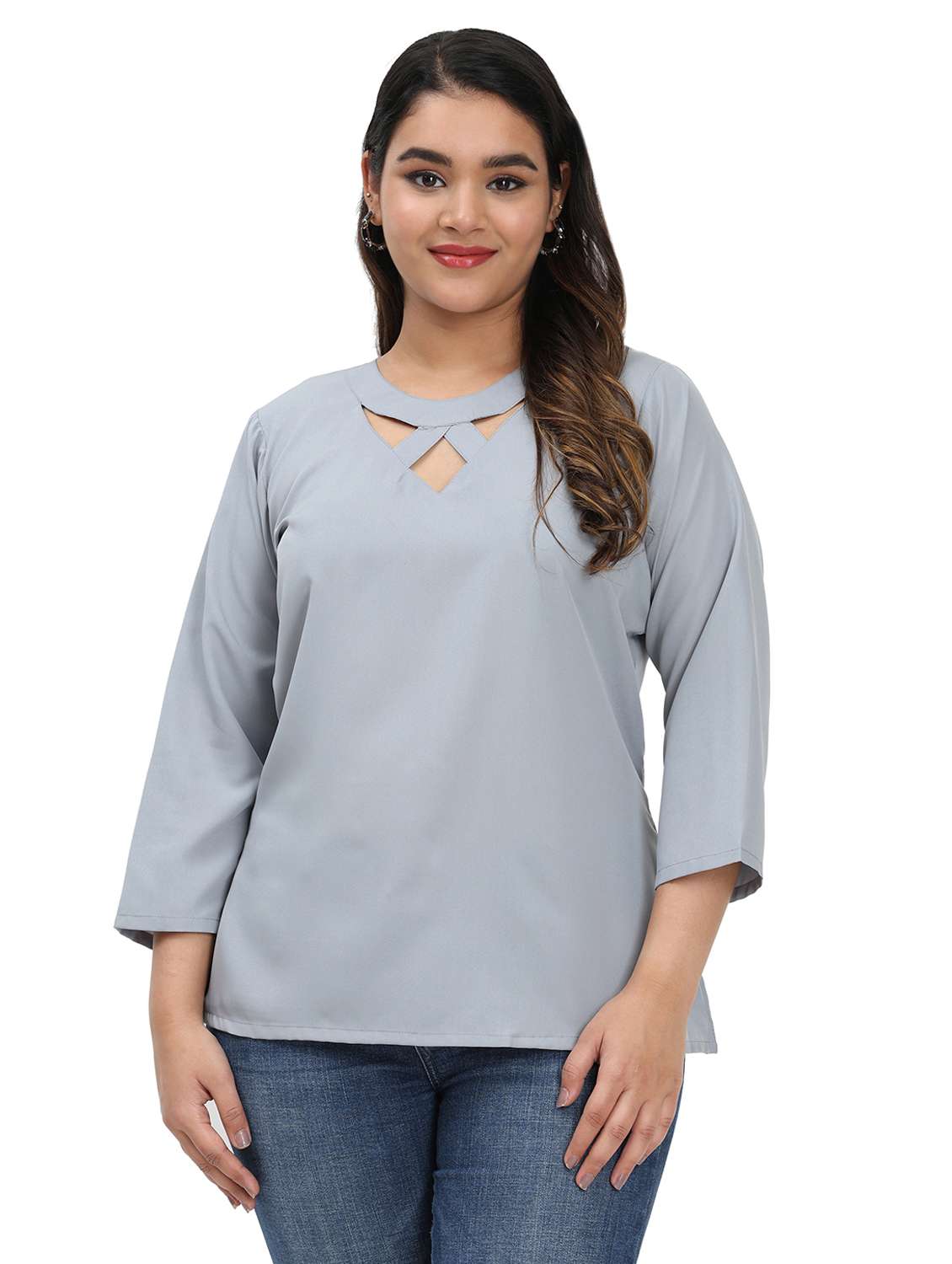 women plus size solid three quarter sleeves top