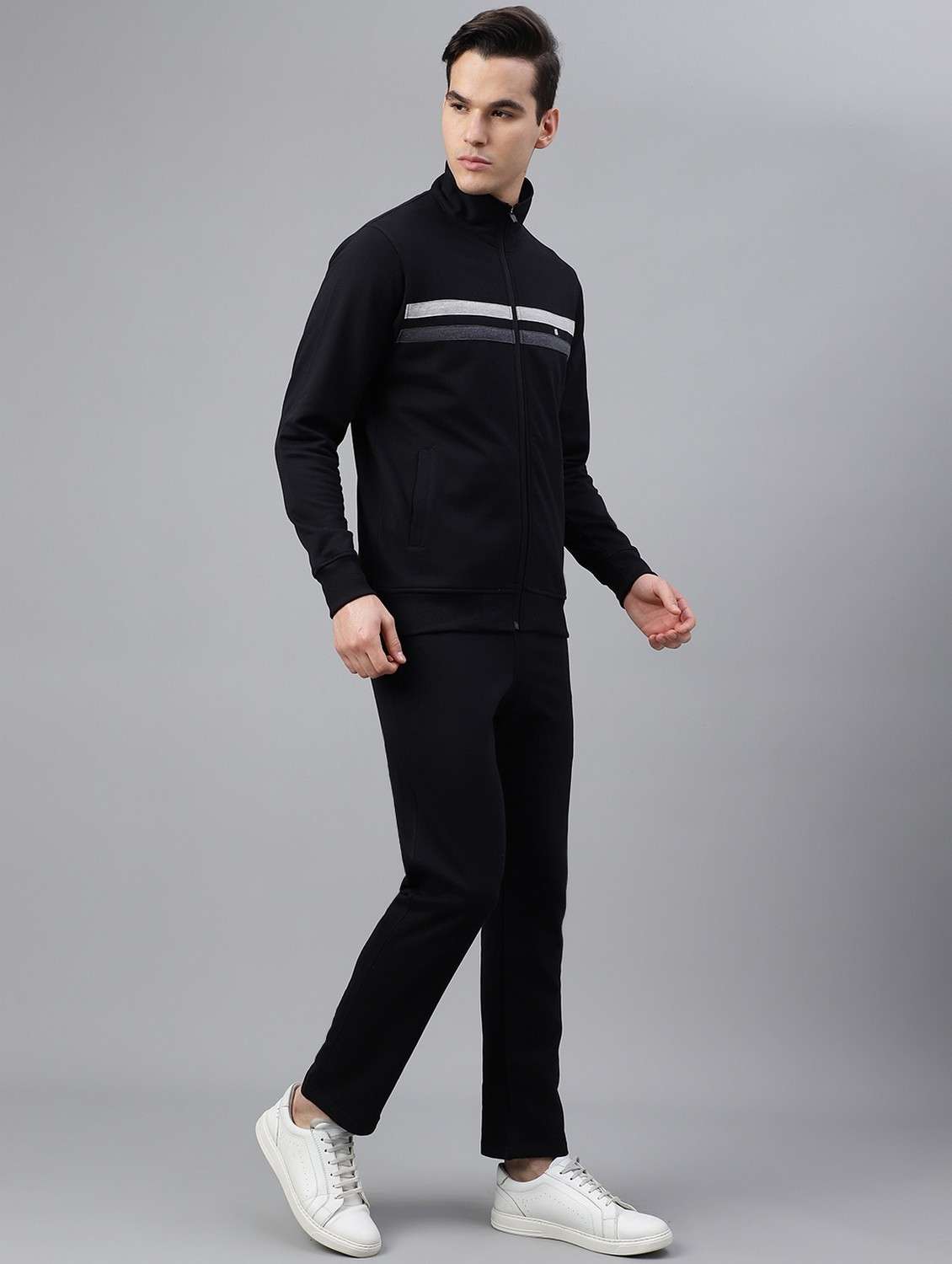 men tapered stand collar full length track suit - 21765041 -  Standard Image - 2