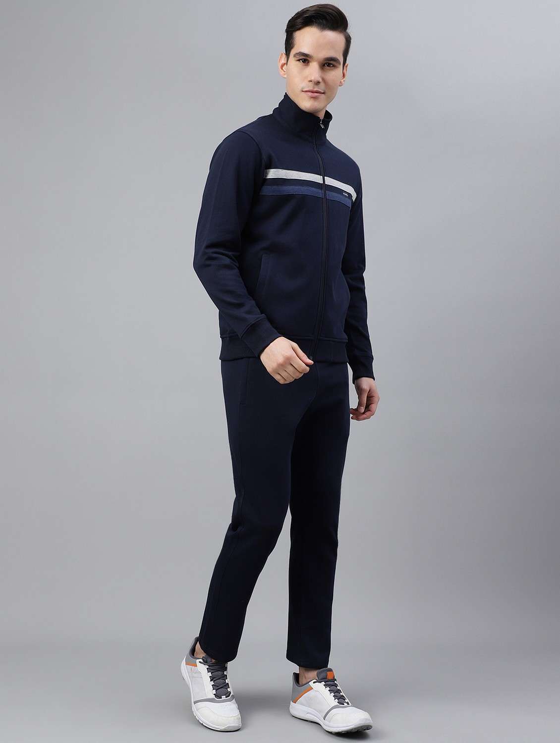men tapered stand collar full length track suit - 21765042 -  Standard Image - 2