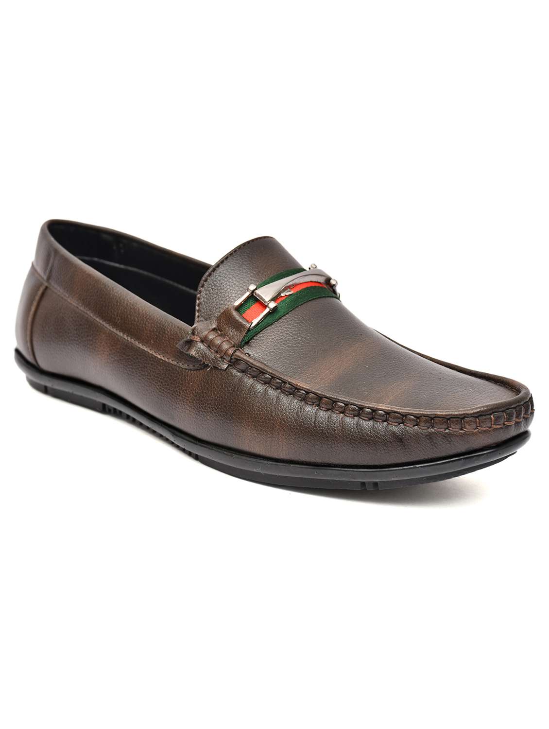 men brown slip on horsebit loafer