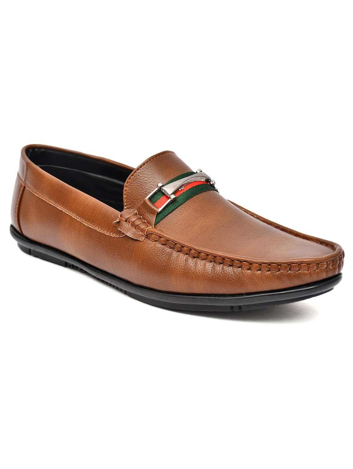 men tan slip on horsebit oafer
