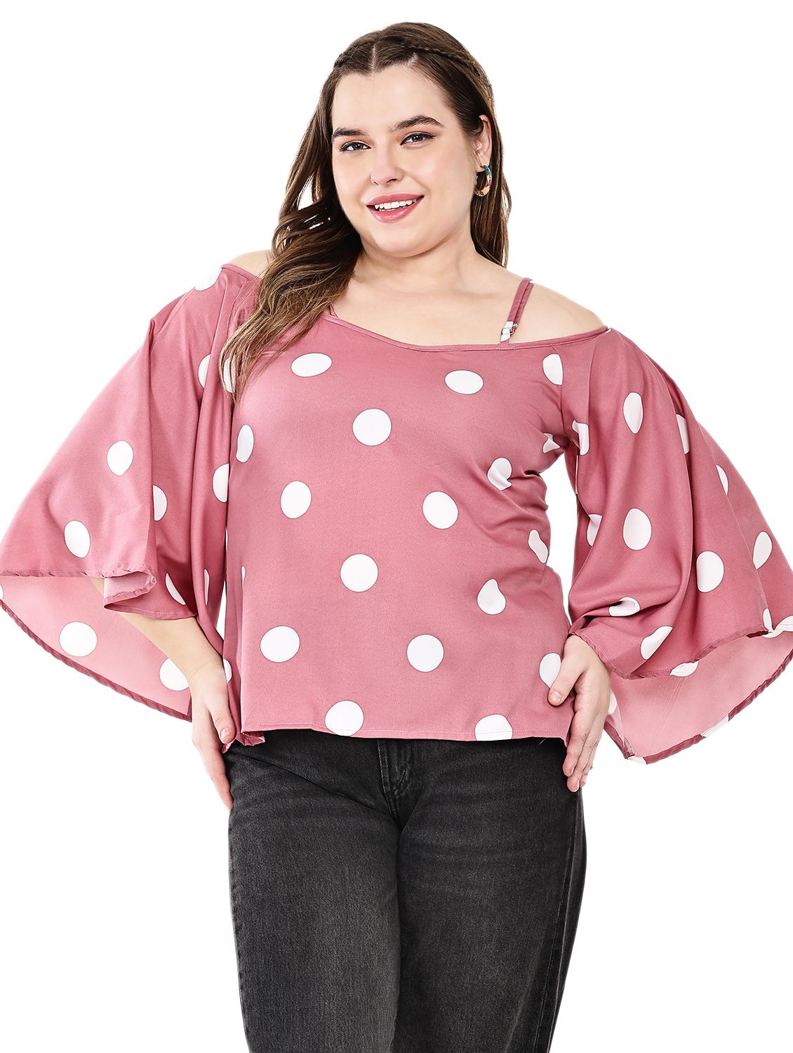 women plus size polka doted off shoulder top - 21765128 - Zoom Image - 0