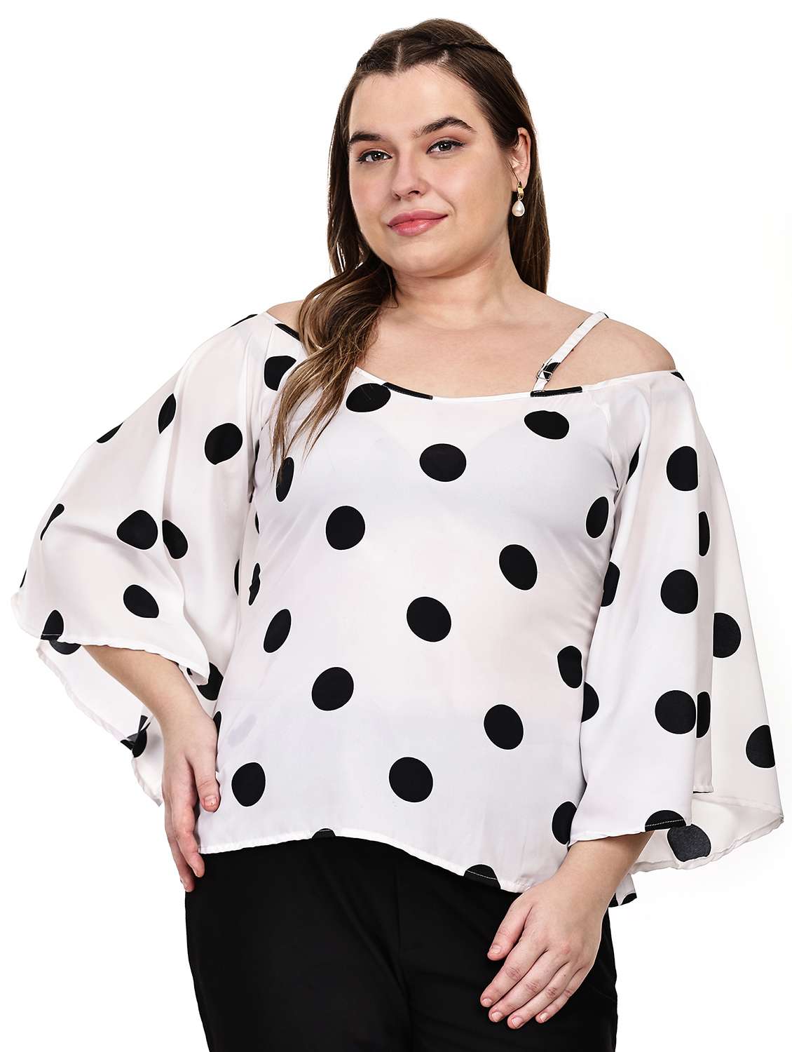women plus size polka doted off shoulder top