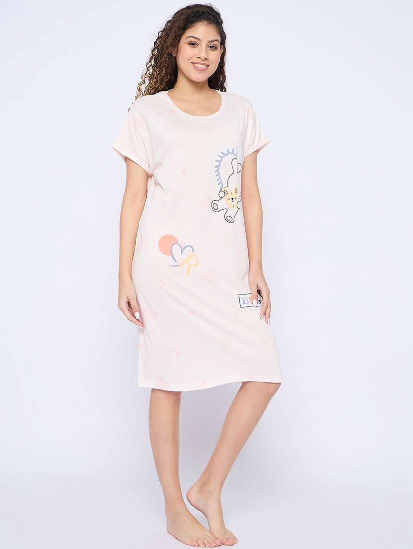 women printed round neck short sleeves sleepshirt - 21765146 -  Standard Image - 2