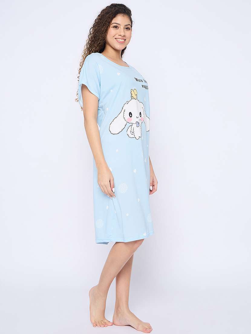 women printed round neck short sleeves sleepshirt - 21765154 - Standard Image - 2