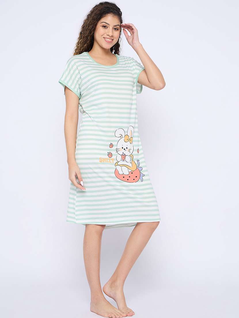 women printed round neck short sleeves sleepshirt - 21765160 - Standard Image - 2