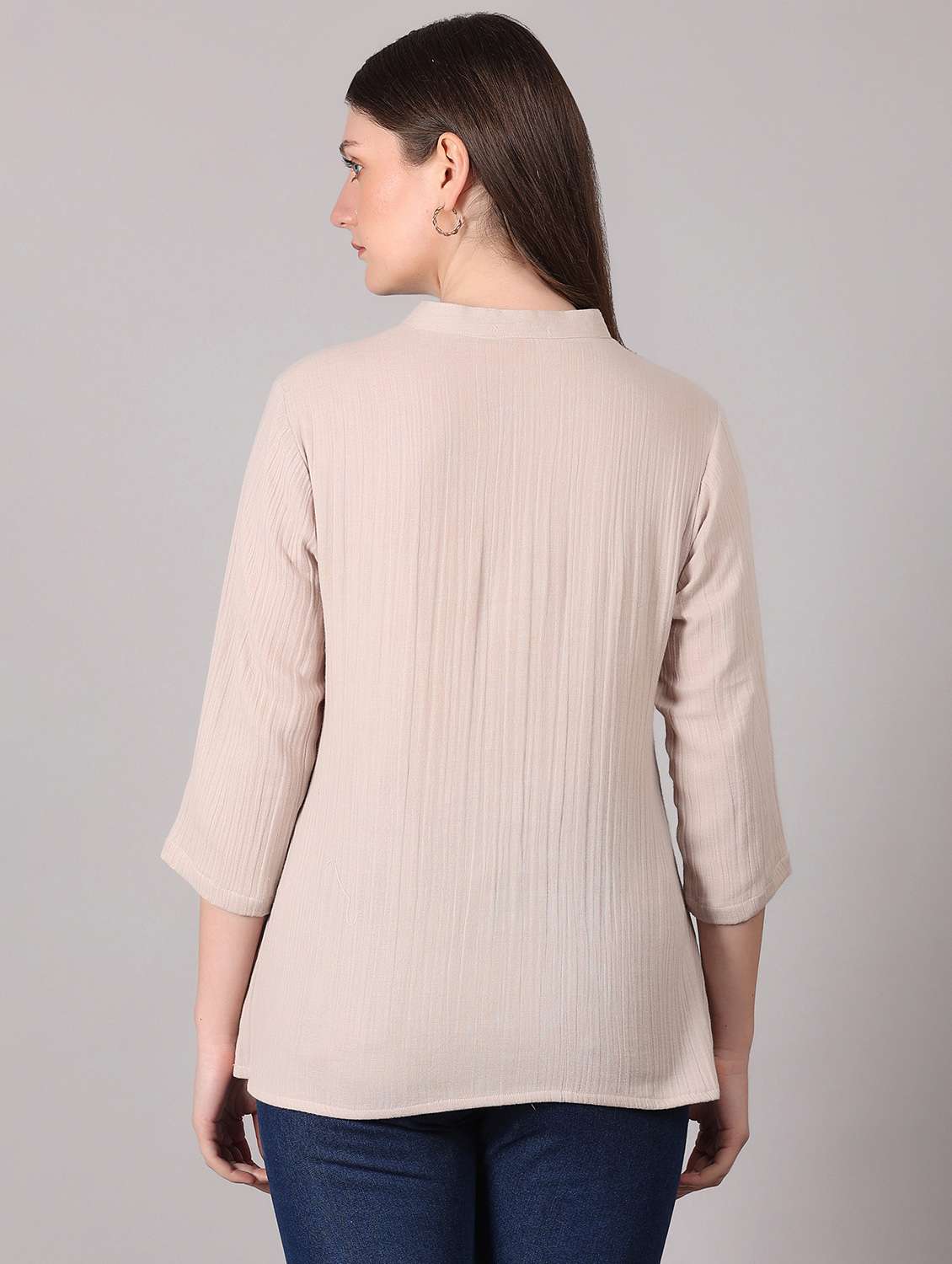 women solid mandarin neck a-line top - 21765171 -  Standard Image - 2