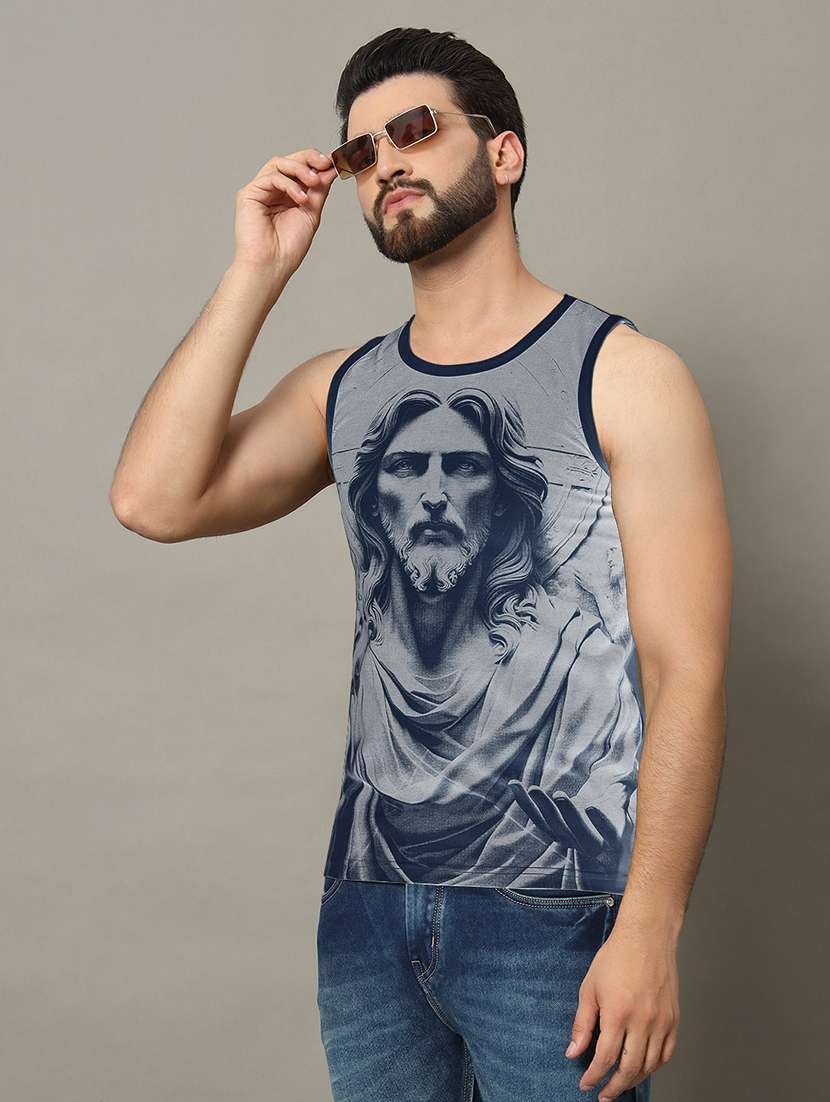 men printed sleeveless regular fit t-shirt