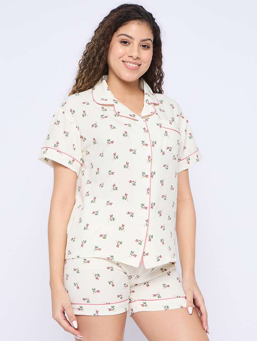 women printed nightwear shorts set - 21765275 -  Standard Image - 2