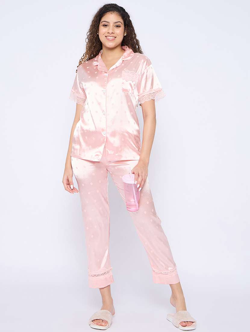 women polka doted nightwear pyjama set