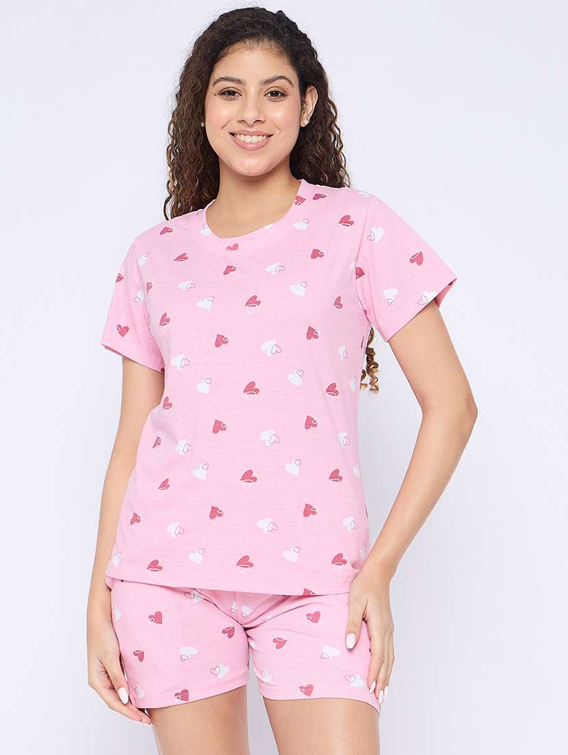 women printed nightwear shorts set
