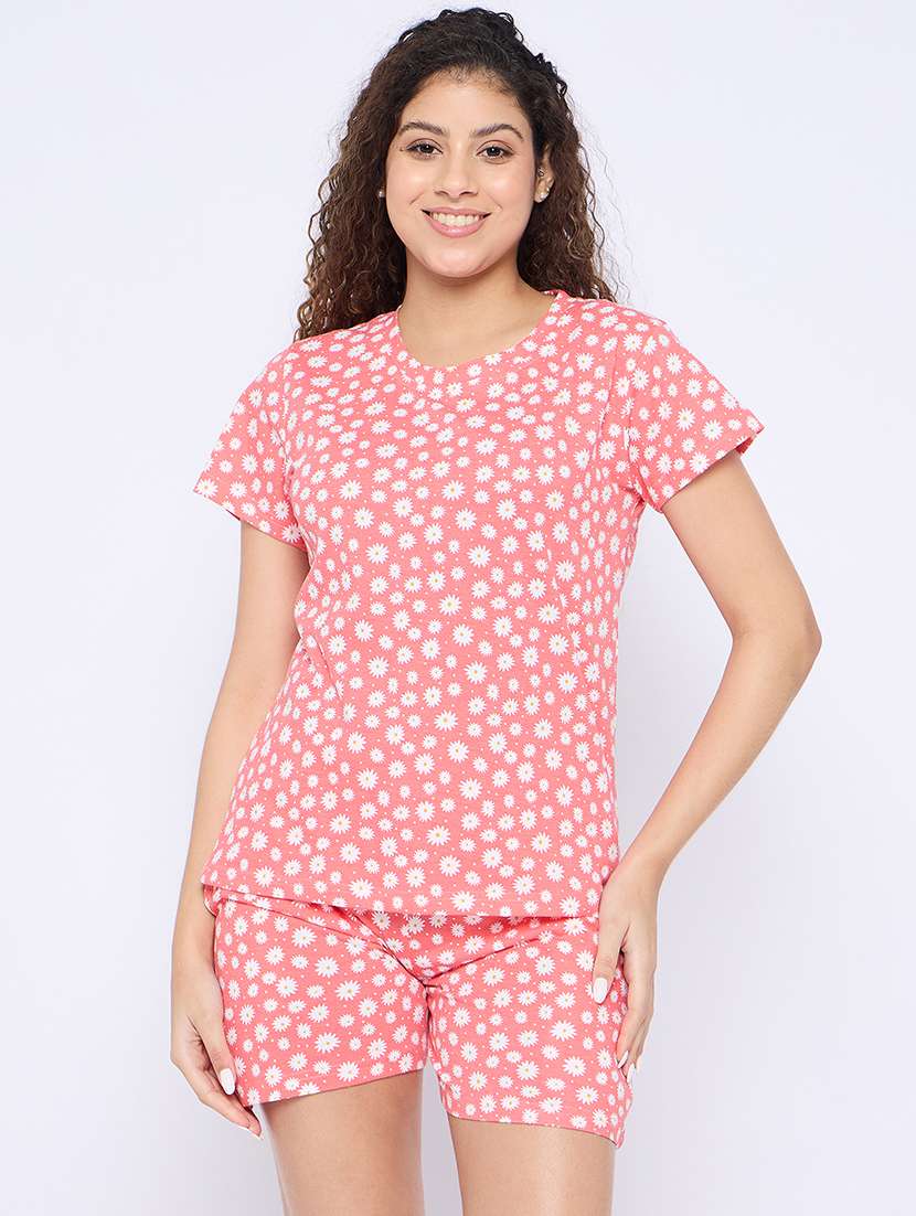 women printed nightwear shorts set