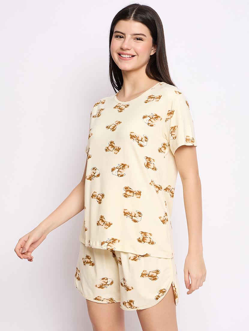 women printed nightwear shorts set - 21765309 - Standard Image - 2