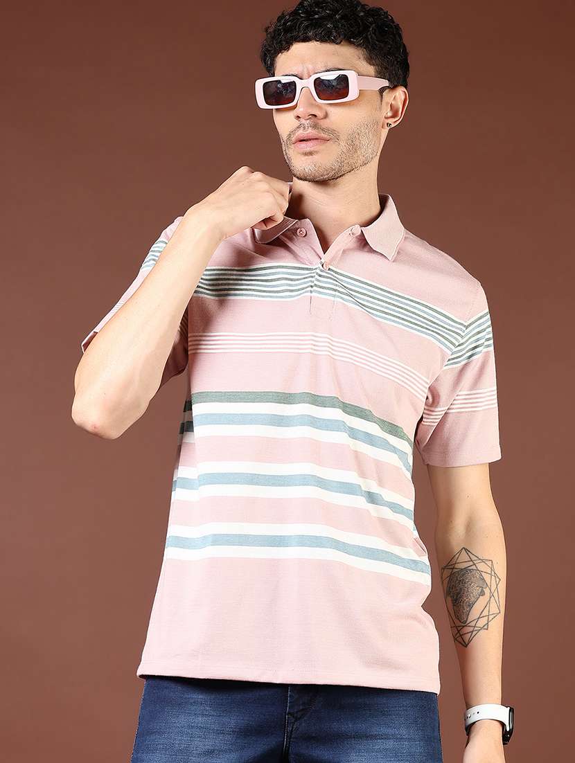 men striped short sleeve regular fit polo t-shirt - 21765386 -  Zoom Image - 0