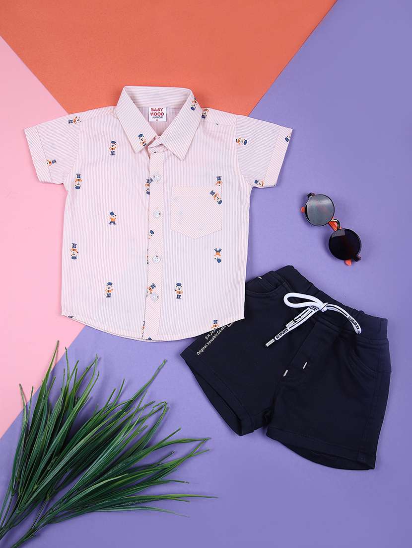 boys printed shirt & shorts casual wear set