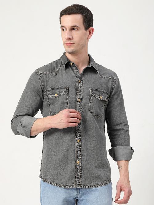 men solid collared long sleeves casual shirt - 21765481 -  Standard Image - 0