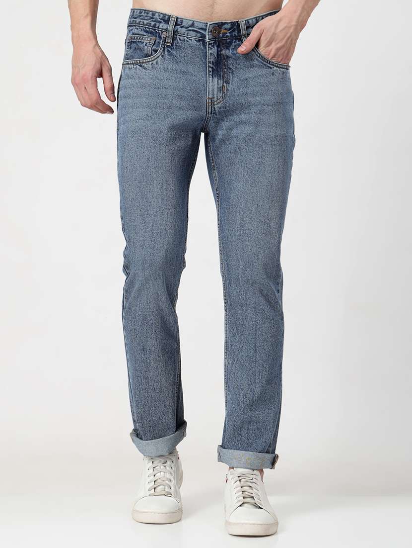 men solid mid rise slim fit jean