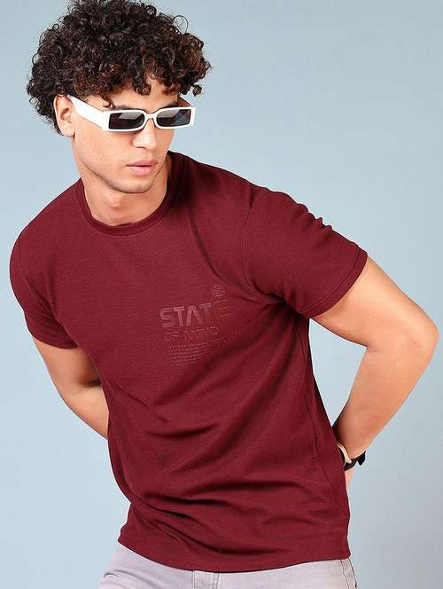 men maroon short sleeve regular fit t-shirt