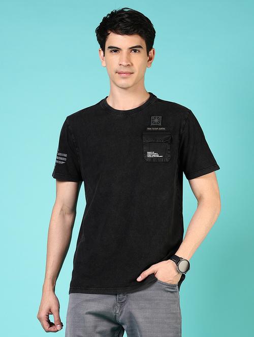 men round neck placement print t-shirt - 21765673 -  Standard Image - 0