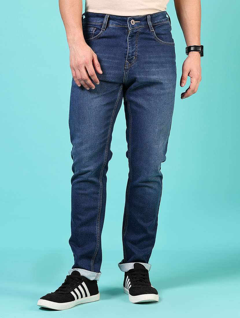 men solid mid rise slim fit jean