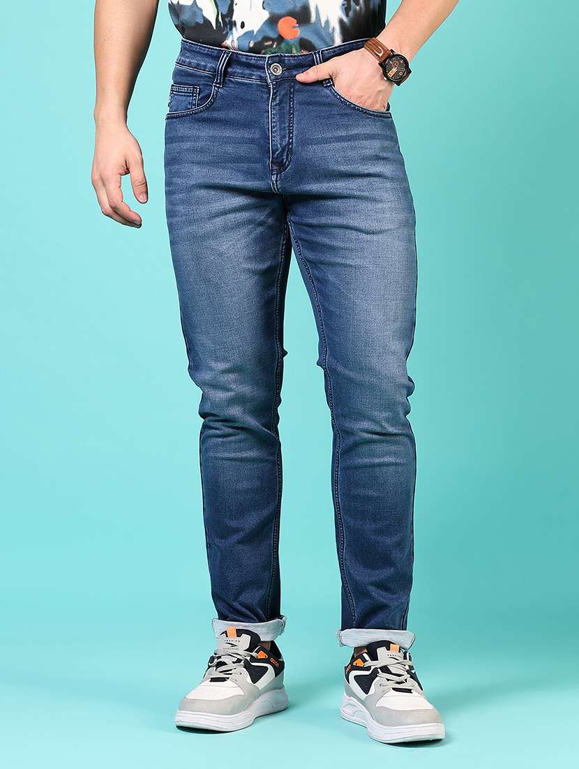 men solid mid rise slim fit jean