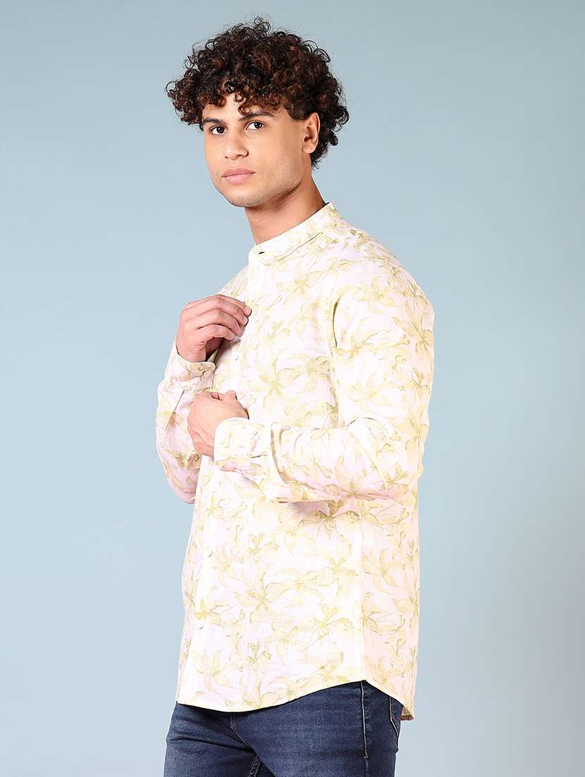 men printed mandarin neck casual shirt - 21765933 - Standard Image - 2