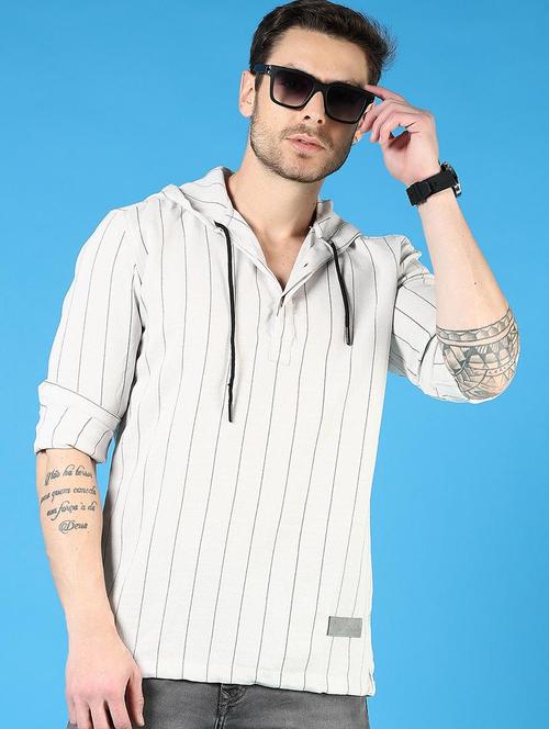 men striped long sleeve hooded t-shirt - 21765977 - Standard Image - 0