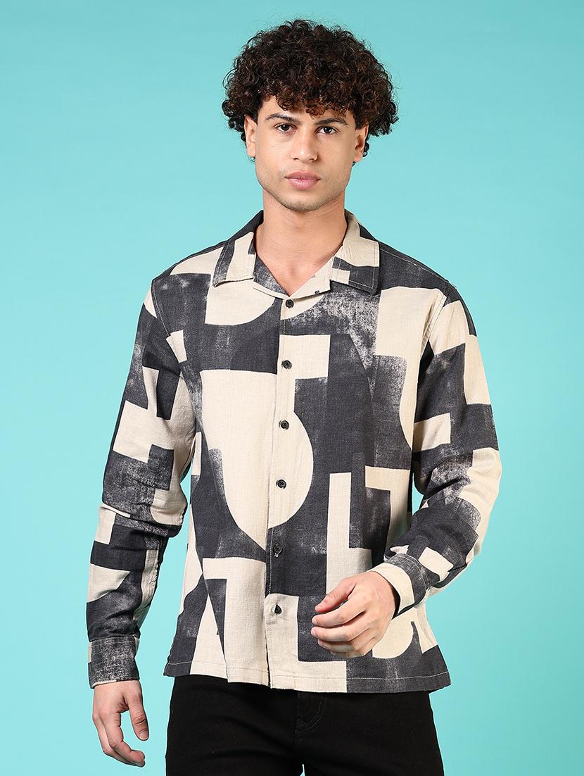 men printed collared long sleeves casual shirt - 21765982 -  Zoom Image - 0