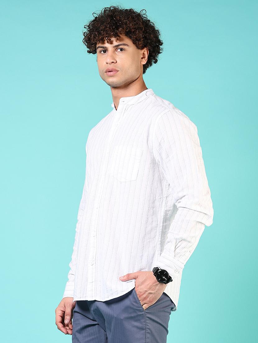 women striped mandarin neck casual shirt - 21765988 - Standard Image - 2