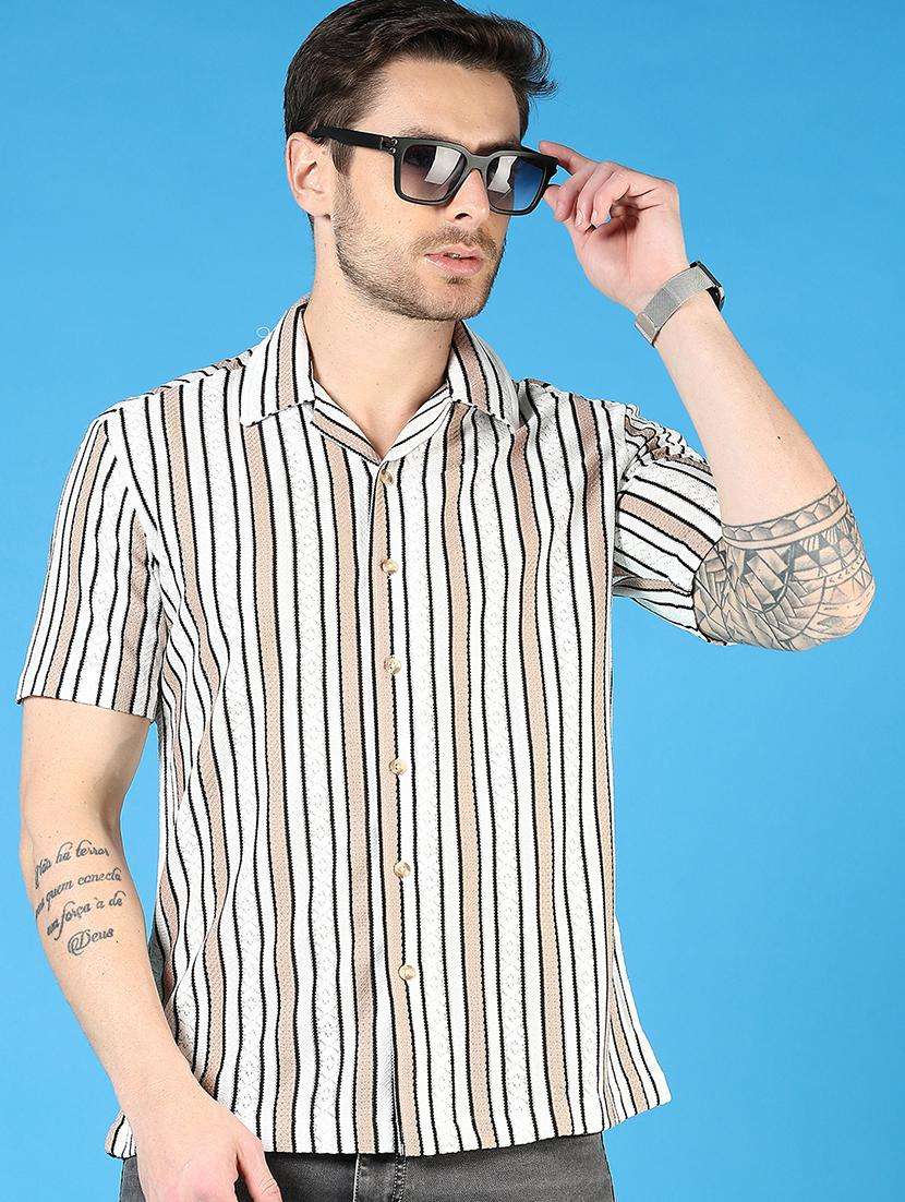 men striped short sleeve regular fit casual shirt