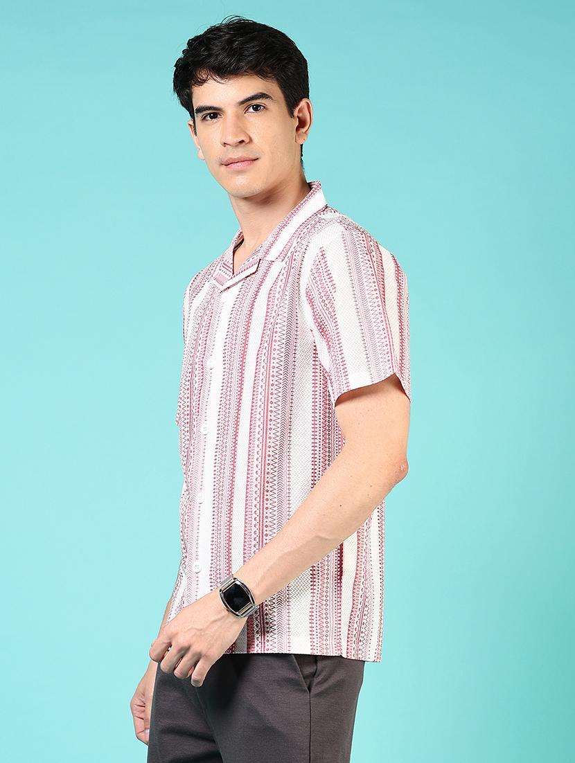 men striped short sleeve regular fit casual shirt - 21766011 - Standard Image - 2
