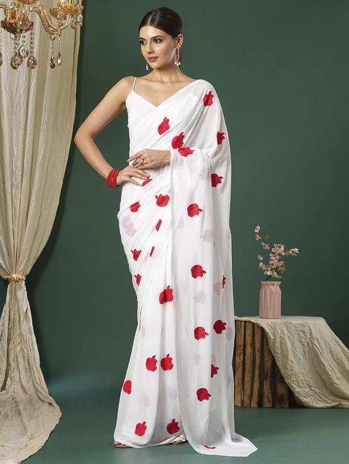 women white embroidered saree with blouse - 21766134 -  Standard Image - 0