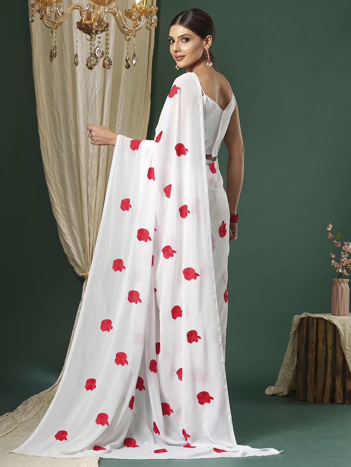 women white embroidered saree with blouse - 21766134 - Standard Image - 2