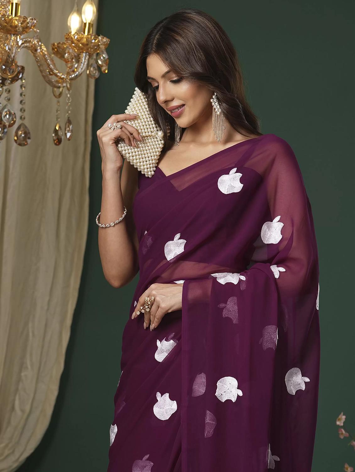 women purple embroidered saree with blouse - 21766135 - Standard Image - 2