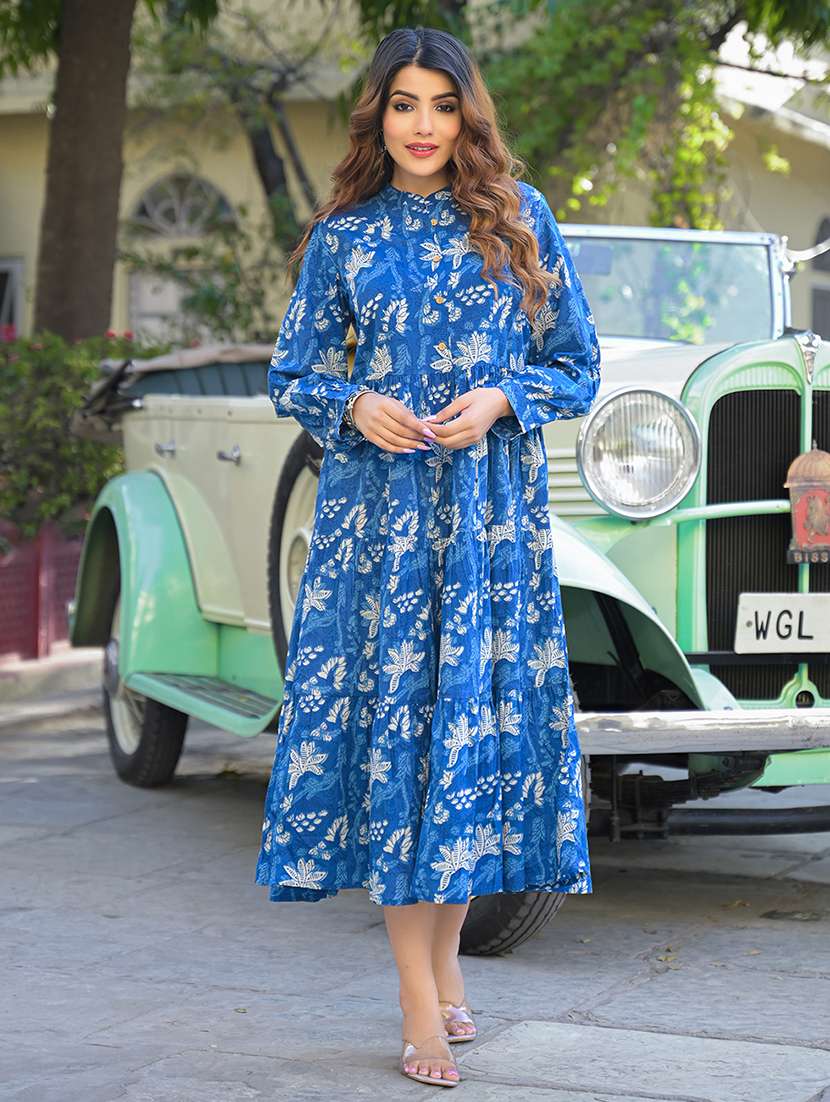 women printed puff sleeves fit & flare dress