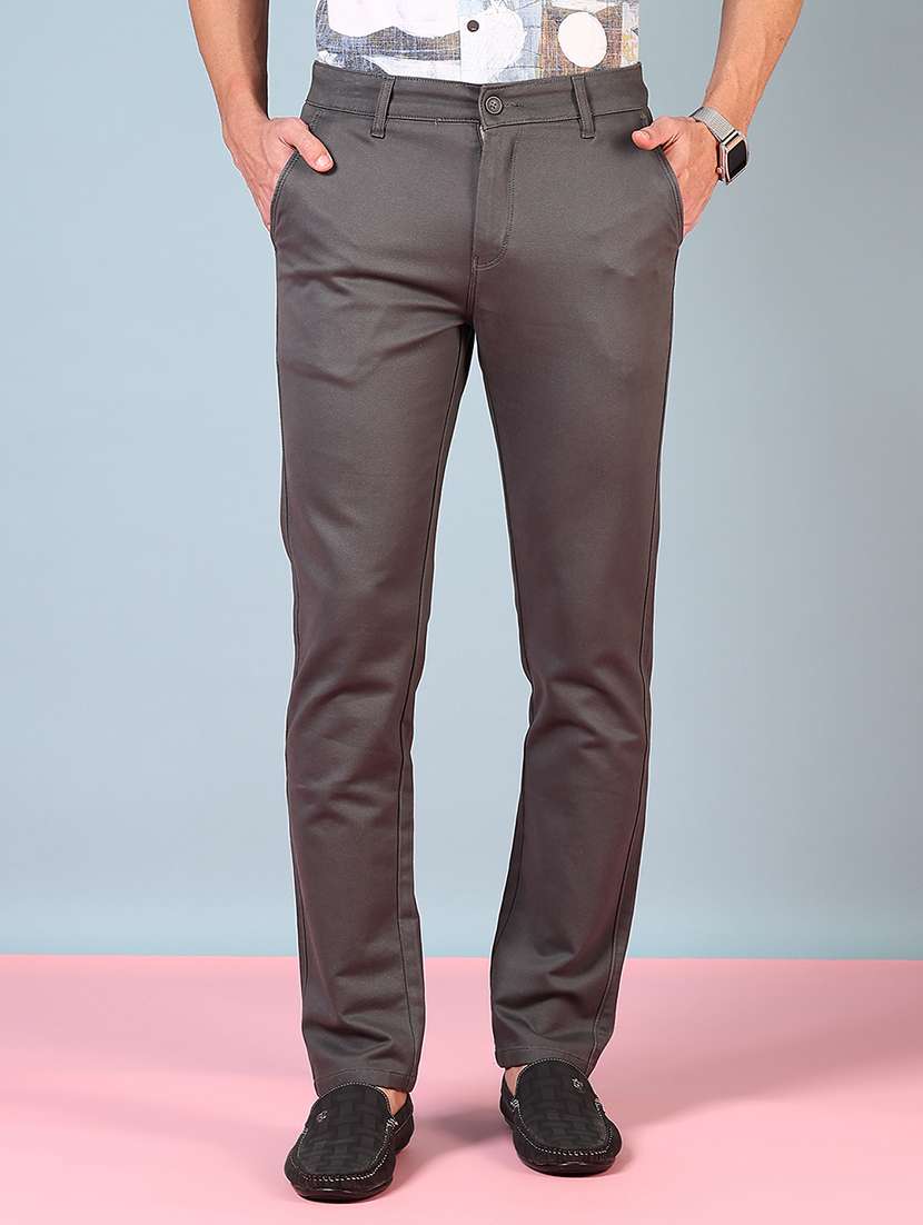 men solid mid rise flat front chinos 