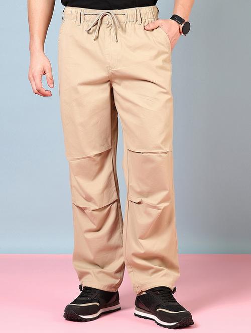 men beige solid relaxed fit casual trouser - 21766231 - Standard Image - 0