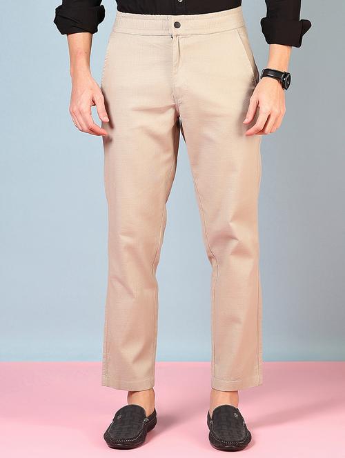 men mid rise solid flat front casual trouser - 21766232 - Standard Image - 0
