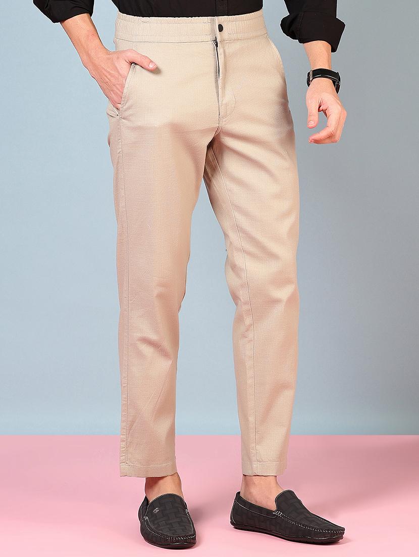 men mid rise solid flat front casual trouser - 21766232 - Standard Image - 2