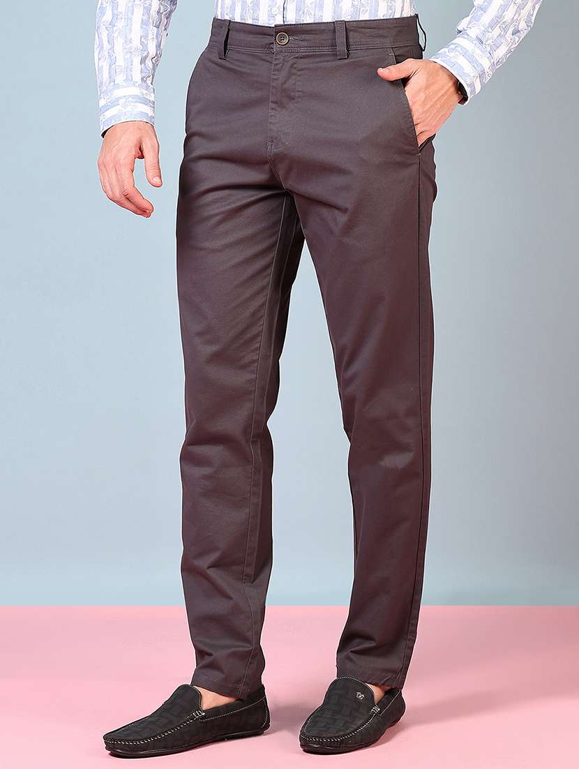 men mid rise solid flat front casual trouser - 21766241 -  Standard Image - 2