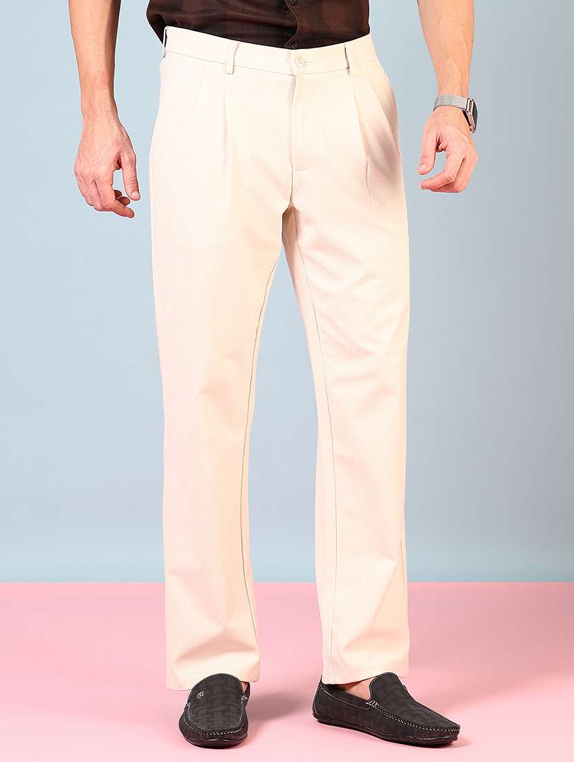 men mid rise solid pleated casual trouser - 21766242 -  Standard Image - 2