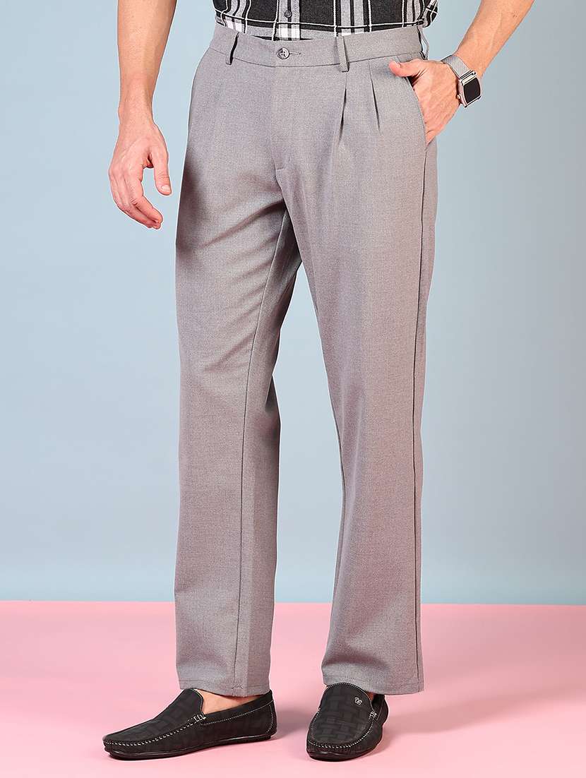 men mid rise solid pleated casual trouser - 21766244 -  Standard Image - 2