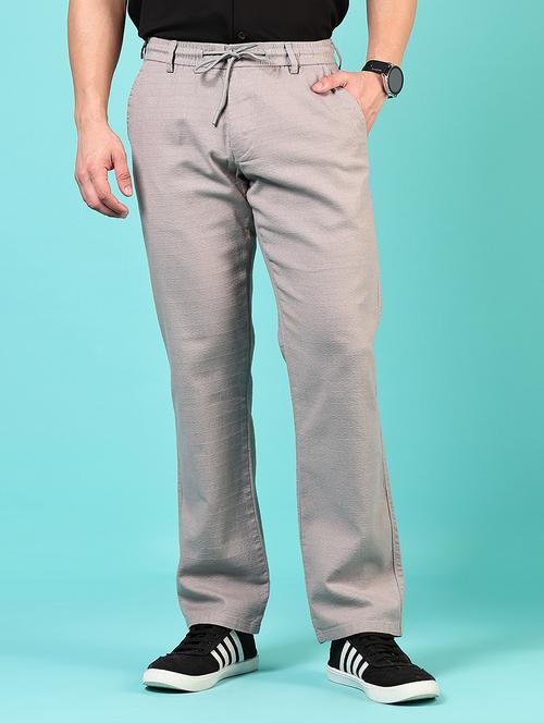 men grey solid mid rise casual trouser - 21766245 - Standard Image - 0