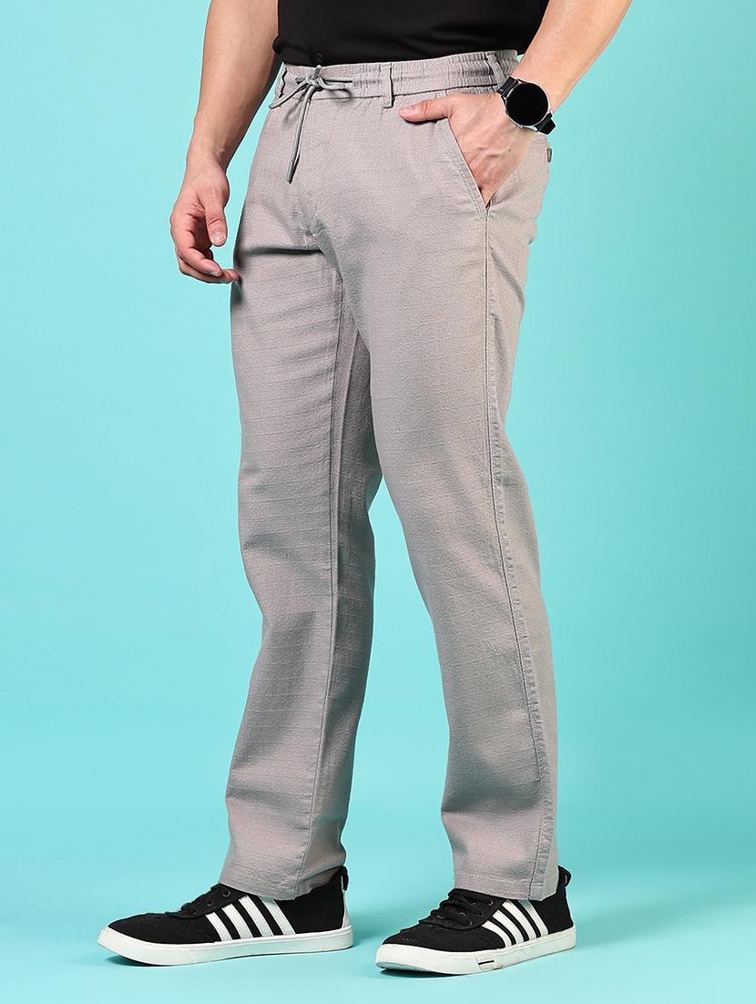 men grey solid mid rise casual trouser - 21766245 - Standard Image - 2