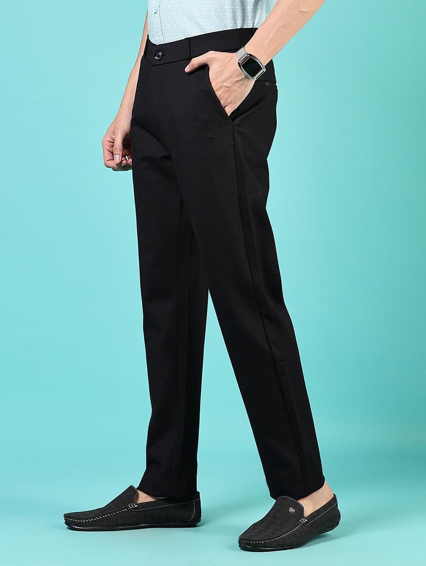 men mid rise solid flat front casual trouser - 21766249 - Standard Image - 2