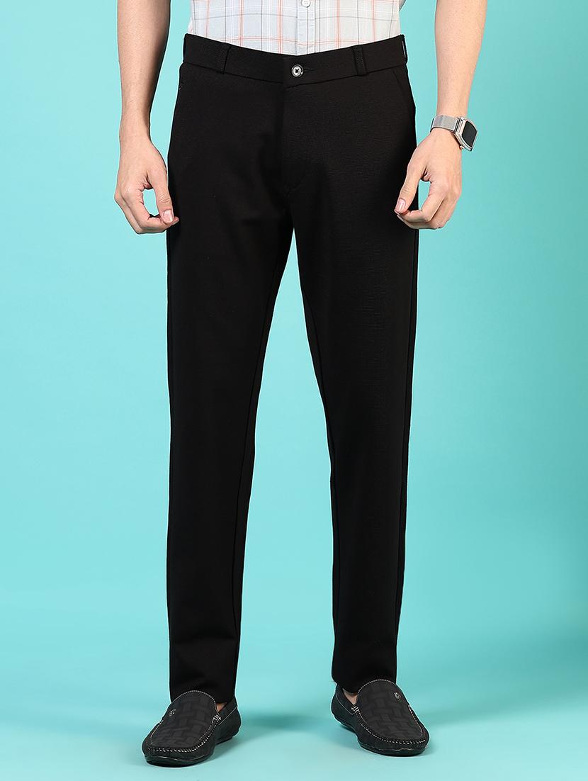 men mid rise solid flat front casual trouser